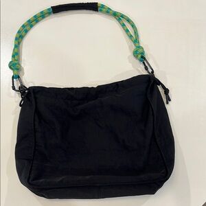 Black Shoulder Bag with Turquoise & Yellow Rope Handle
